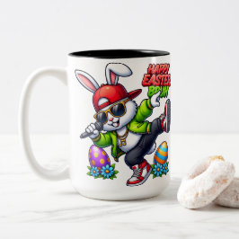 Caneca De Café Em Dois Tons Happy Easter Bruh Cool Bunny Sunglasses Streetwear