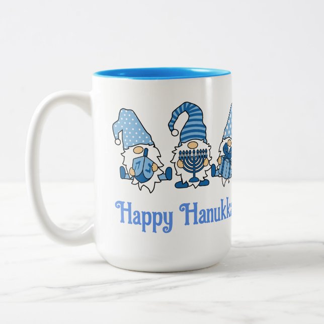 Caneca De Café Em Dois Tons Happy Hanukkah Holiday Gnomo (Esquerda)