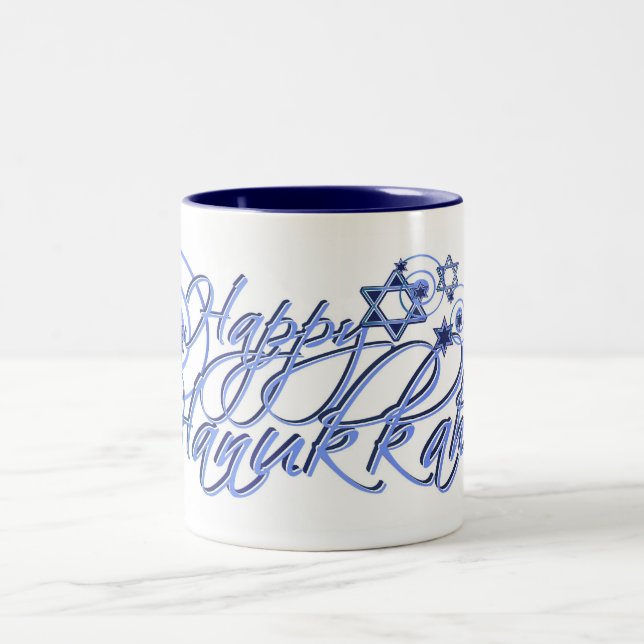 Caneca De Café Em Dois Tons Happy Hanukkah Mug (Centro)