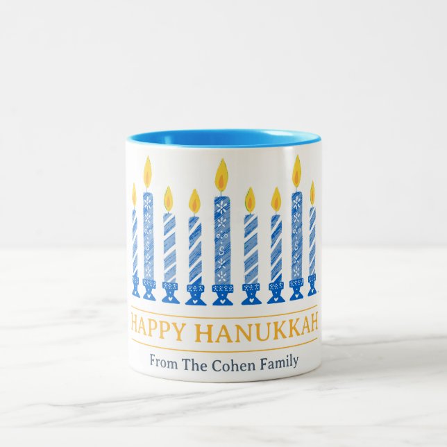 Caneca De Café Em Dois Tons Happy Hanukkah | Vela Elegante Simples (Centro)