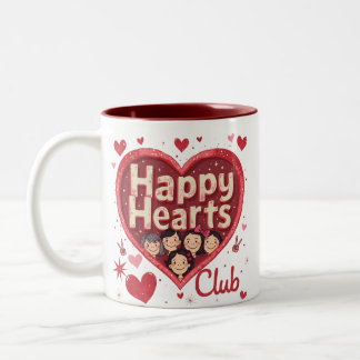 Caneca De Café Em Dois Tons Happy Hearts Club - Dia de os namorados Mug com Re