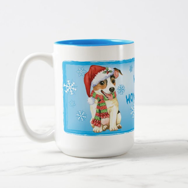 Caneca De Café Em Dois Tons Happy Howlidays Jack Russell Terrier (Esquerda)