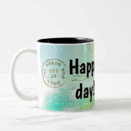 Caneca De Café Em Dois Tons happy penguin family with colorful balloons
