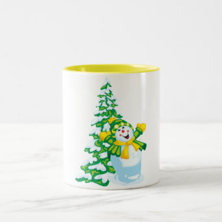 Caneca De Café Em Dois Tons Happy Snowman Cartoon