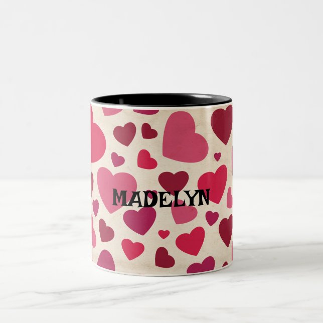 Caneca De Café Em Dois Tons Happy valentine's cute red hearts  (Centro)