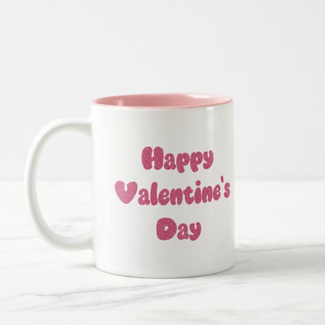 Caneca De Café Em Dois Tons Happy Valentine's Day Glitter (Esquerda)