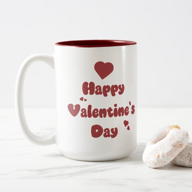 Caneca De Café Em Dois Tons Happy Valentine's Day Hearts Cute (Com Donut)
