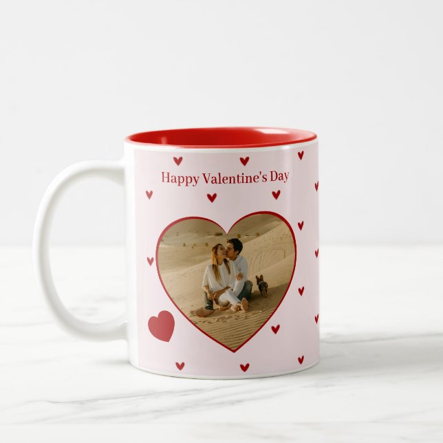 Caneca De Café Em Dois Tons Happy Valentine's Day Hearts Red Pink Photo (Esquerda)