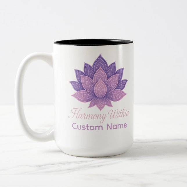 Caneca De Café Em Dois Tons Harmonia no Lotus Mandala Personalizada (Esquerda)