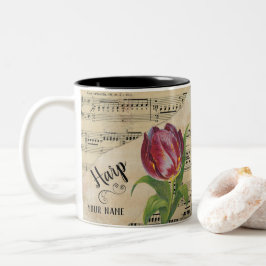 Caneca De Café Em Dois Tons Harp Tulip Vintage Sheet Music Personalizada