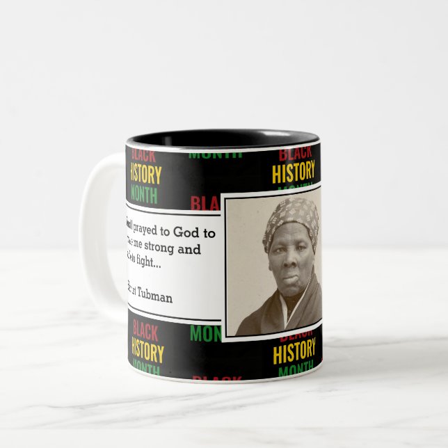 Caneca De Café Em Dois Tons HARRIET TUBMAN | Citação do Mês do Histórico Preto (Frente Esquerda)