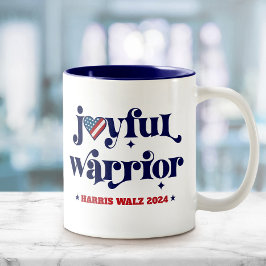 Caneca De Café Em Dois Tons Harris Walz Joyful Warrior EUA Flag Heart White