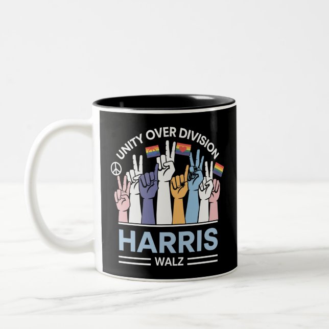 Caneca De Café Em Dois Tons Harris Walz Waltz 2024 Unidade Sobre Divisão (Esquerda)