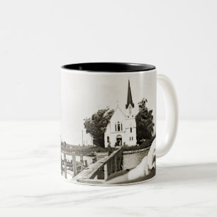Caneca De Café Em Dois Tons Harsens Island Michigan Rua Marks Church, 1925