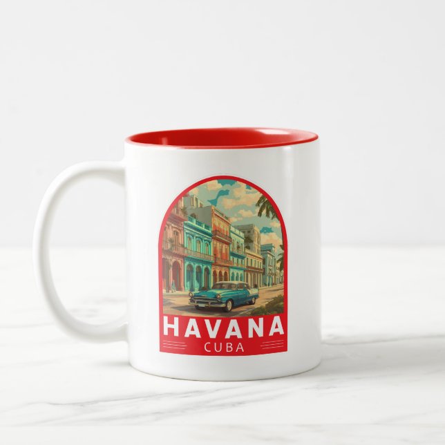 Caneca De Café Em Dois Tons Havana Cuba Travel Art Emblem (Esquerda)