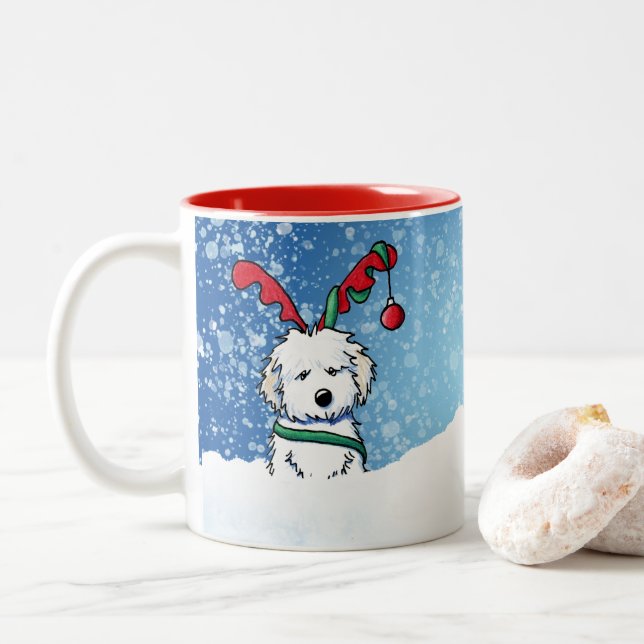 Caneca De Café Em Dois Tons Havanese Reindeer Christmas Mug (Com Donut)