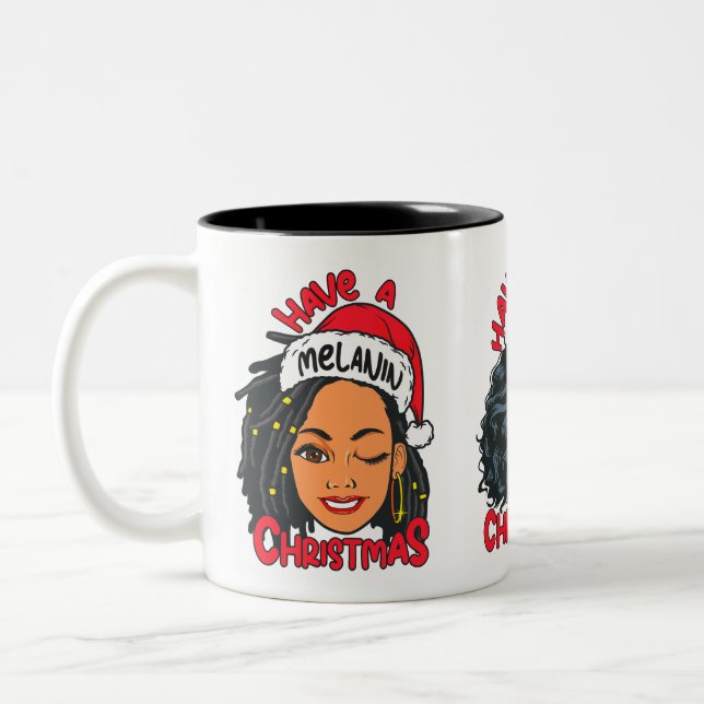 Caneca De Café Em Dois Tons Have A Melanin Christmas Black Girl Magic Queen (Esquerda)