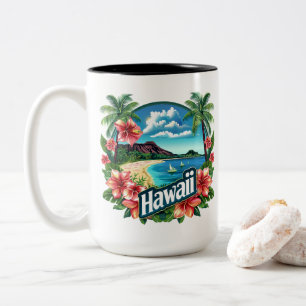 Caneca De Café Em Dois Tons Hawaii Beach Mountain Tropical Flowers Viagem Art