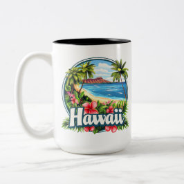 Caneca De Café Em Dois Tons Hawaii Beach Tropical Flowtain Mountain Viagem Art