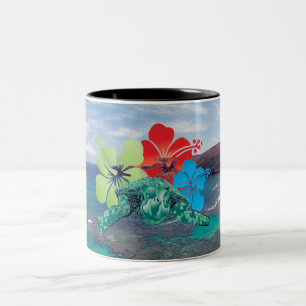 Caneca De Café Em Dois Tons Hawaii Hibiscus Flowers and Turtle