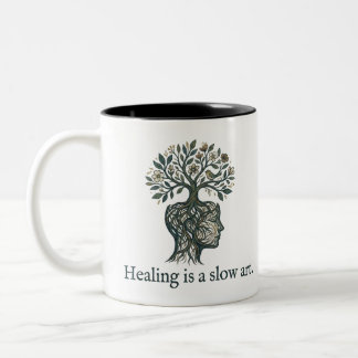 Caneca De Café Em Dois Tons Healing is a Slow Art" Mindful Tree Roots Mug