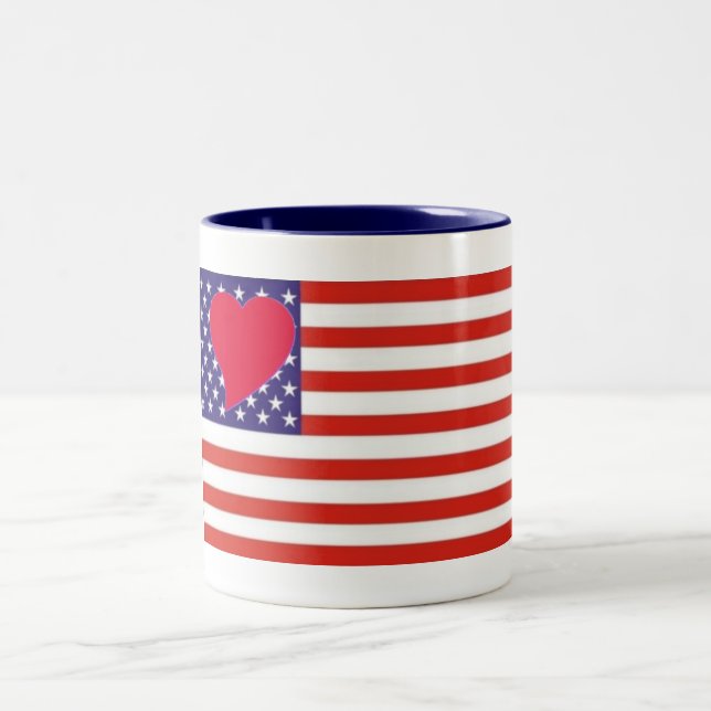 Caneca De Café Em Dois Tons Heart Love USA Mug (Centro)