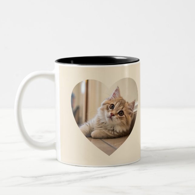 Caneca De Café Em Dois Tons Heart-Shaped Cat Design (Esquerda)