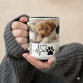 Caneca De Café Em Dois Tons Heartbeat Paw Print Pet Photo Mug