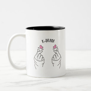 Caneca De Café Em Dois Tons Hearteu Heart Finger K-Drama T-Shirt Música Corea