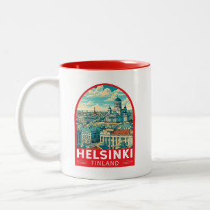 Caneca De Café Em Dois Tons Helsinki Finlândia Viagem Arte Emblema