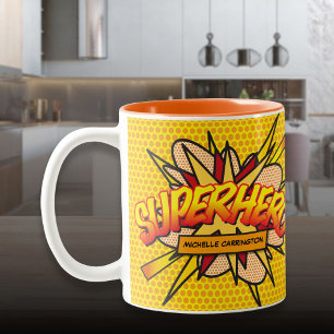 Caneca De Café Em Dois Tons Herói de Quadrinhos Personalizado SUPER-HERÓI