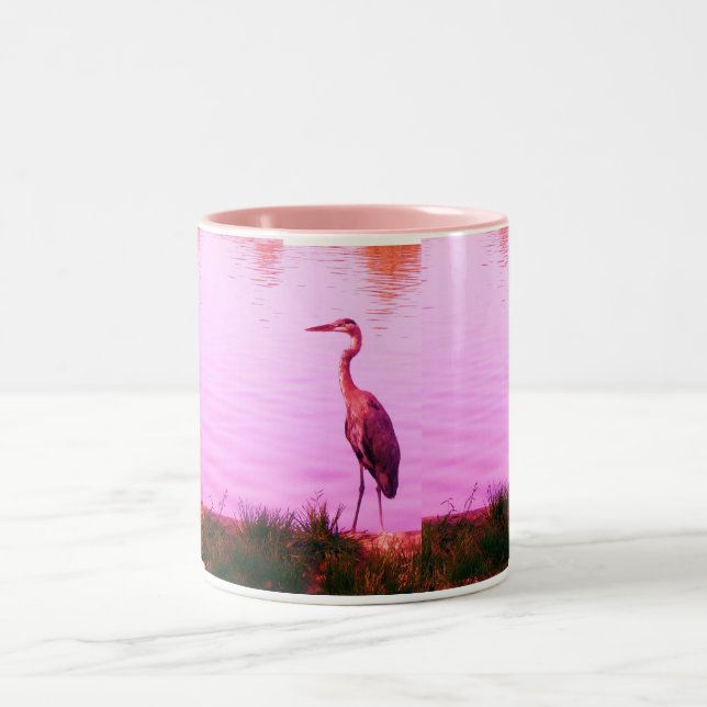 Caneca De Café Em Dois Tons Heron Egret rosa (Centro)