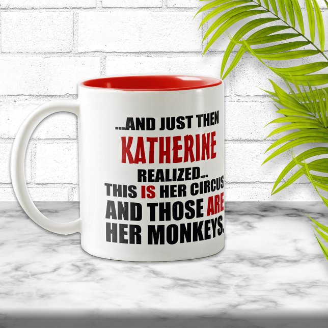 Caneca De Café Em Dois Tons (Hers) Funny Personalized Circus Monkeys (Criador carregado)