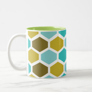 Caneca De Café Em Dois Tons Hexagon Bestagon Médio Mod Deco White Teto Dourad