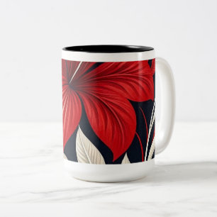 Caneca De Café Em Dois Tons Hibisco Tropical Floral Vermelho Ousado