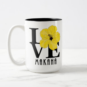 Caneca De Café Em Dois Tons Hibiscus amarelo 15oz de Makaha Havaí do AMOR