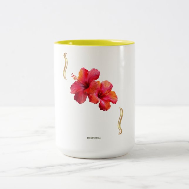 Caneca De Café Em Dois Tons Hibiscus Floral Design – Tropical (Centro)