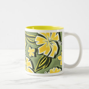 Caneca De Café Em Dois Tons Hibiscus Hawaiian Impressão tropical tropical