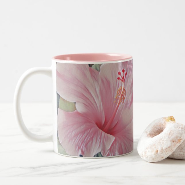 Caneca De Café Em Dois Tons Hibiscus Mug Rosa Havaiano (Com Donut)