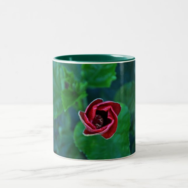 Caneca De Café Em Dois Tons Hibiscus vermelho novo floral (Centro)