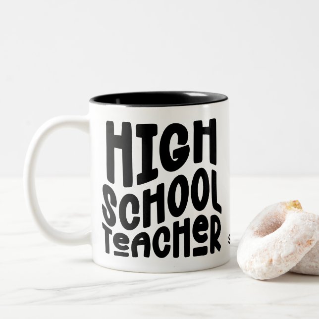 Caneca De Café Em Dois Tons High School Teacher Appreciation Minimalist (Com Donut)
