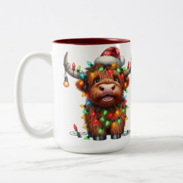 Caneca De Café Em Dois Tons Highland Cow Christmas