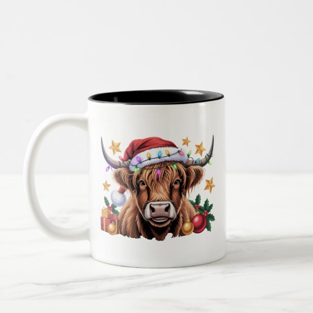Caneca De Café Em Dois Tons Highland Cow Xmas Heifers Fazenda Farmer Amante de (Esquerda)