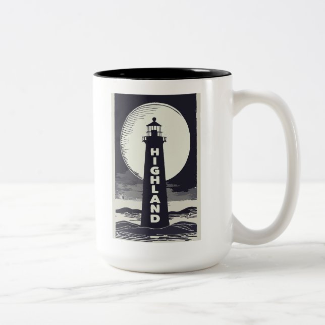 Caneca De Café Em Dois Tons Highland Lighthouse Massachusetts Moon (Direita)