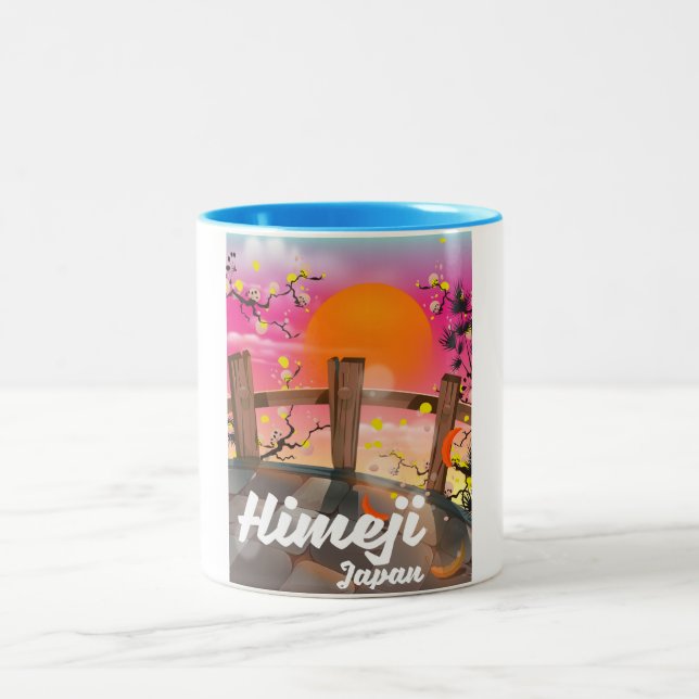 Caneca De Café Em Dois Tons Himeji Japan floresce poster. (Centro)