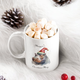 Caneca De Café Em Dois Tons Hippo Natal, personalizável