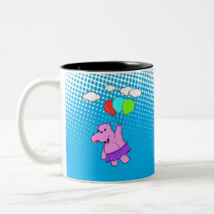 Caneca De Café Em Dois Tons Hippo Rosa Voando Com Balões