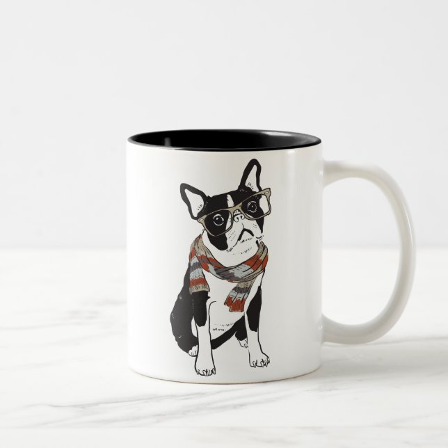 Caneca De Café Em Dois Tons Hipster de Boston Terrier Dog Mug (Direita)