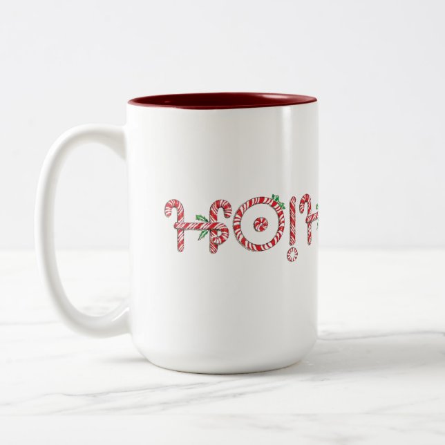 Caneca De Café Em Dois Tons Ho, Ho, Ho Candy Canes (Esquerda)