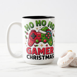 Caneca De Café Em Dois Tons Ho Ho Ho Gamer Christmas Controller Illustration